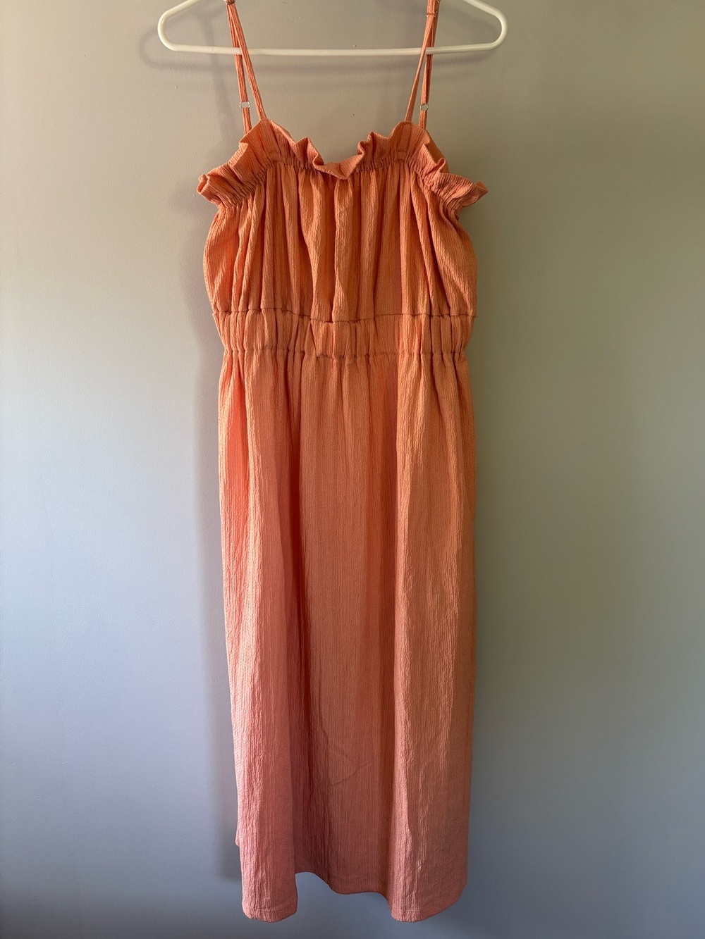 H&M Coral Ruffle Trim Midi Dress